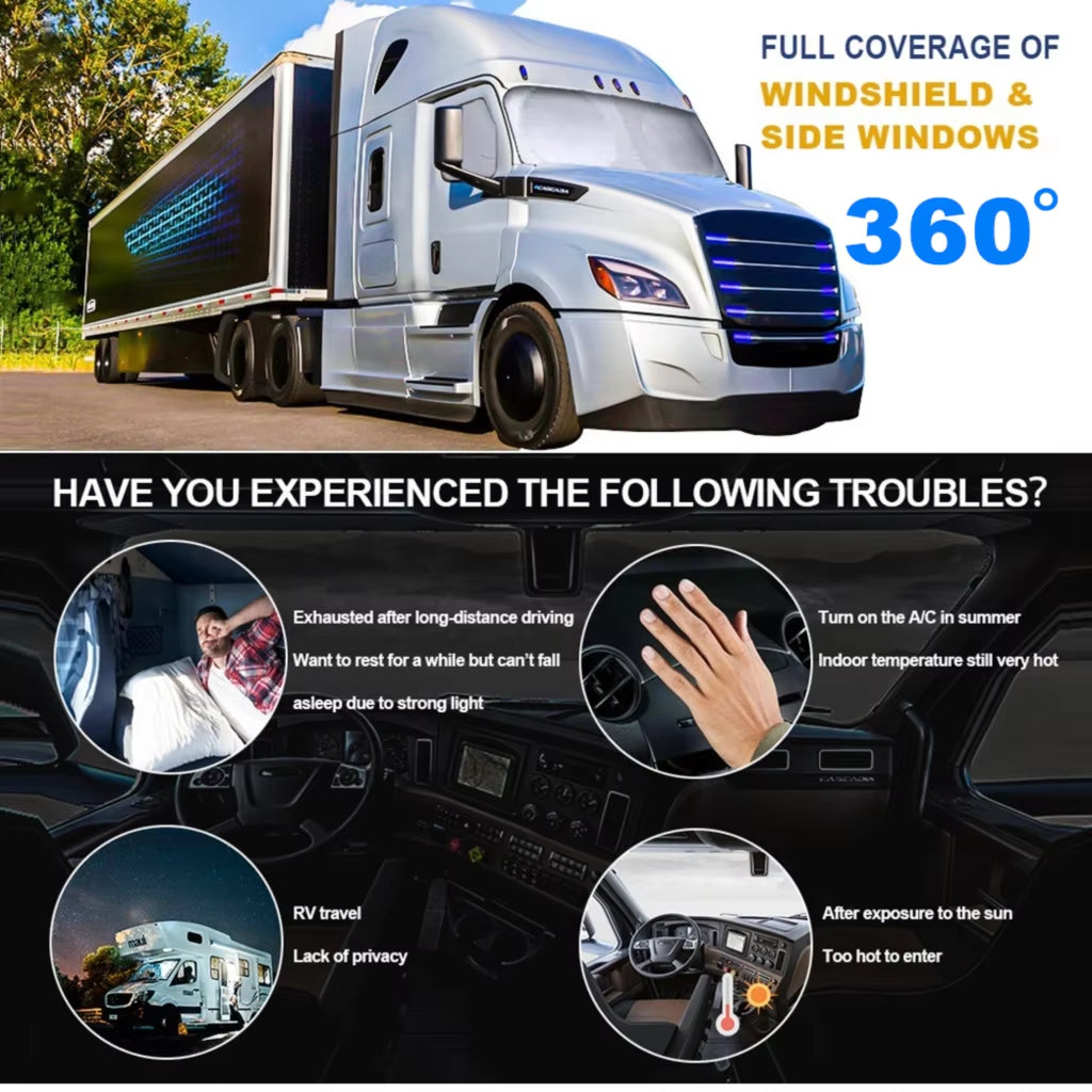 Semi Truck Front Side Window Sun Shade Sunshade Truck Sunshades Windshield Windscreen Cover Commercial Vehicle RV Big Rig Visor