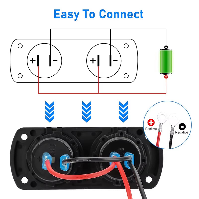 QC 3.0 Cigarette Lighter Outlet Waterproof 12V/24V PD USB Car Charge Socket Panel with Switch for RV Motorcycle Car Marine