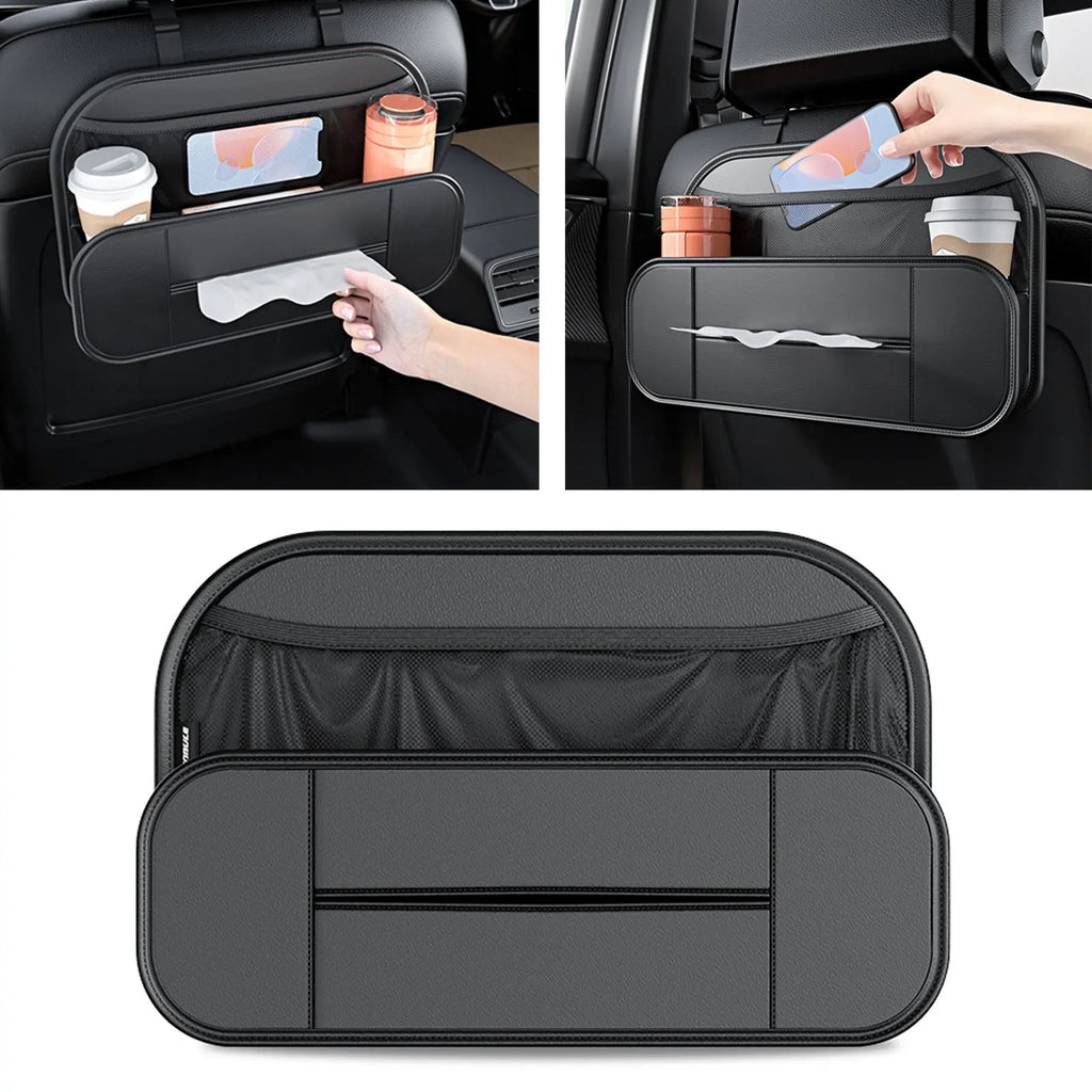 High Capacity Adjustable Car Storage Box Backseat 5 Bag Trunk Organizer Multi-Use PU Leather Car Seat Back Organizers with Bag