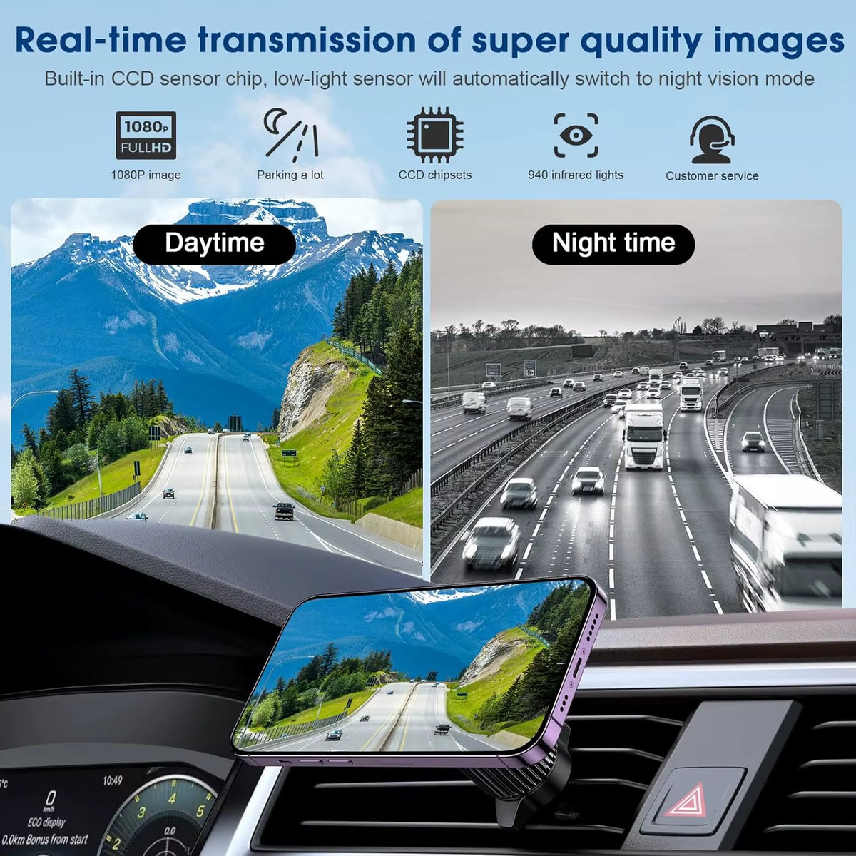 Solar Magnetic Wifi Wireless Backup Camera 1080P Night Vision 9600Mah Rear View Reverse Cam for Trailer RV Truck Car Ios Android