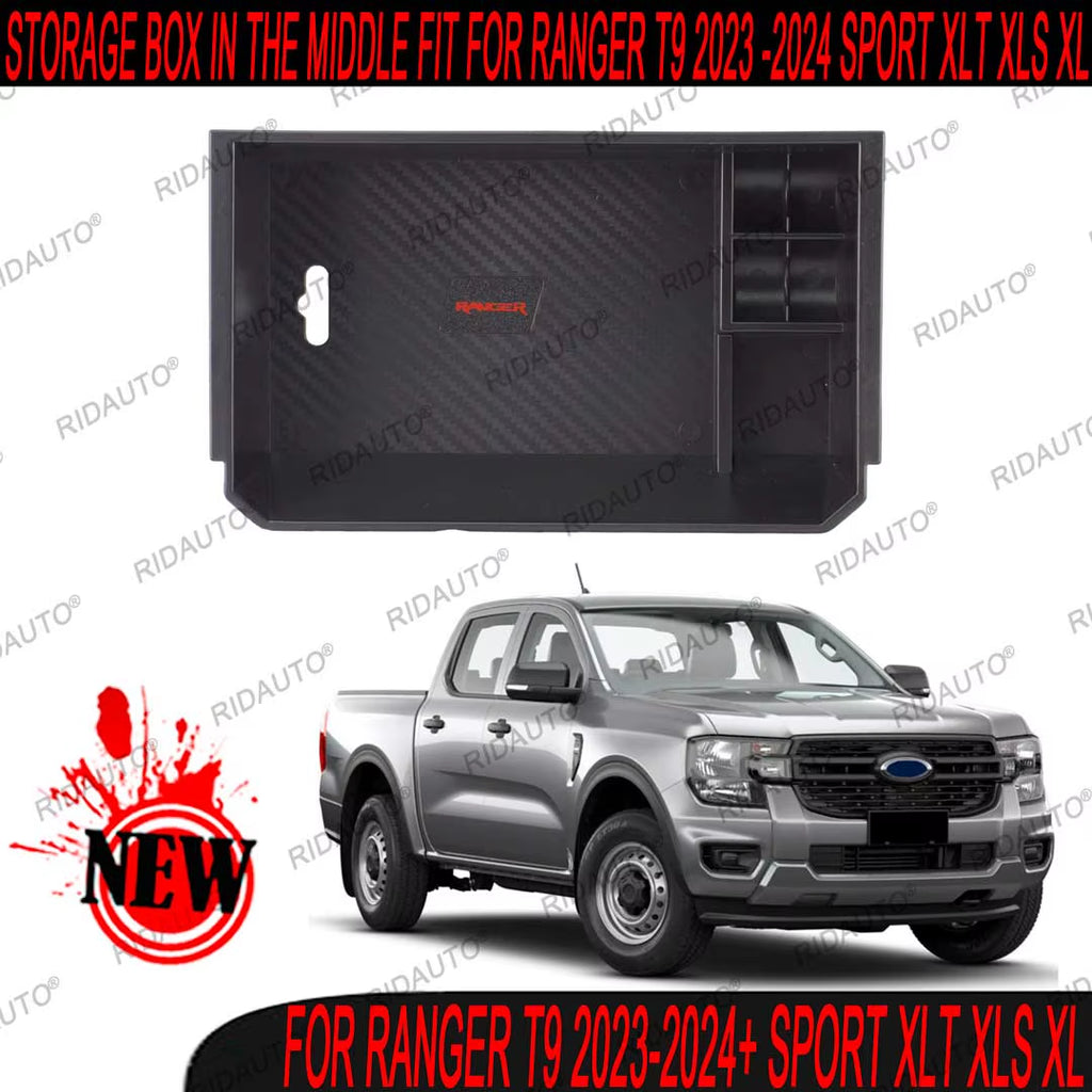 Center Console Tray Armrest Storage Box Holder with Tray for NEXT GEN FORD RANGER 2023 2024 RAPTOR WILDTRAK X SPORT XLT XLS XL