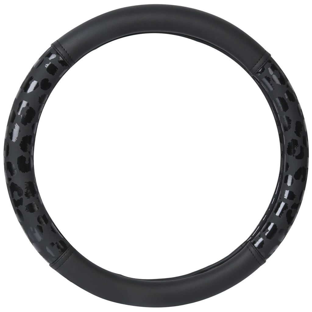 Black Leopard Faux Leather Steering Wheel Cover, Universal Fit for Sedans, Suvs, Set of 1