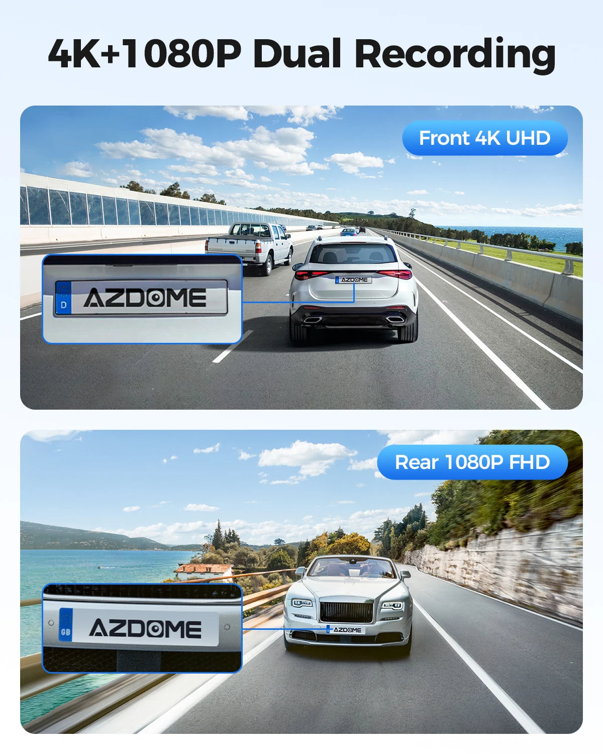 M300S 4K Dash Cam Front and Rear, Built-In ADAS Wifi GPS Dash Camera for Cars, Free 64GB Card, Voice Control, Night Visio