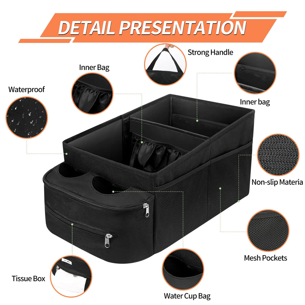 Car Seat Organizer Car Boot Storage Box Passenger Seat Organizer Foldable Backseat Waterproof Nonslip Car Interior Accessories