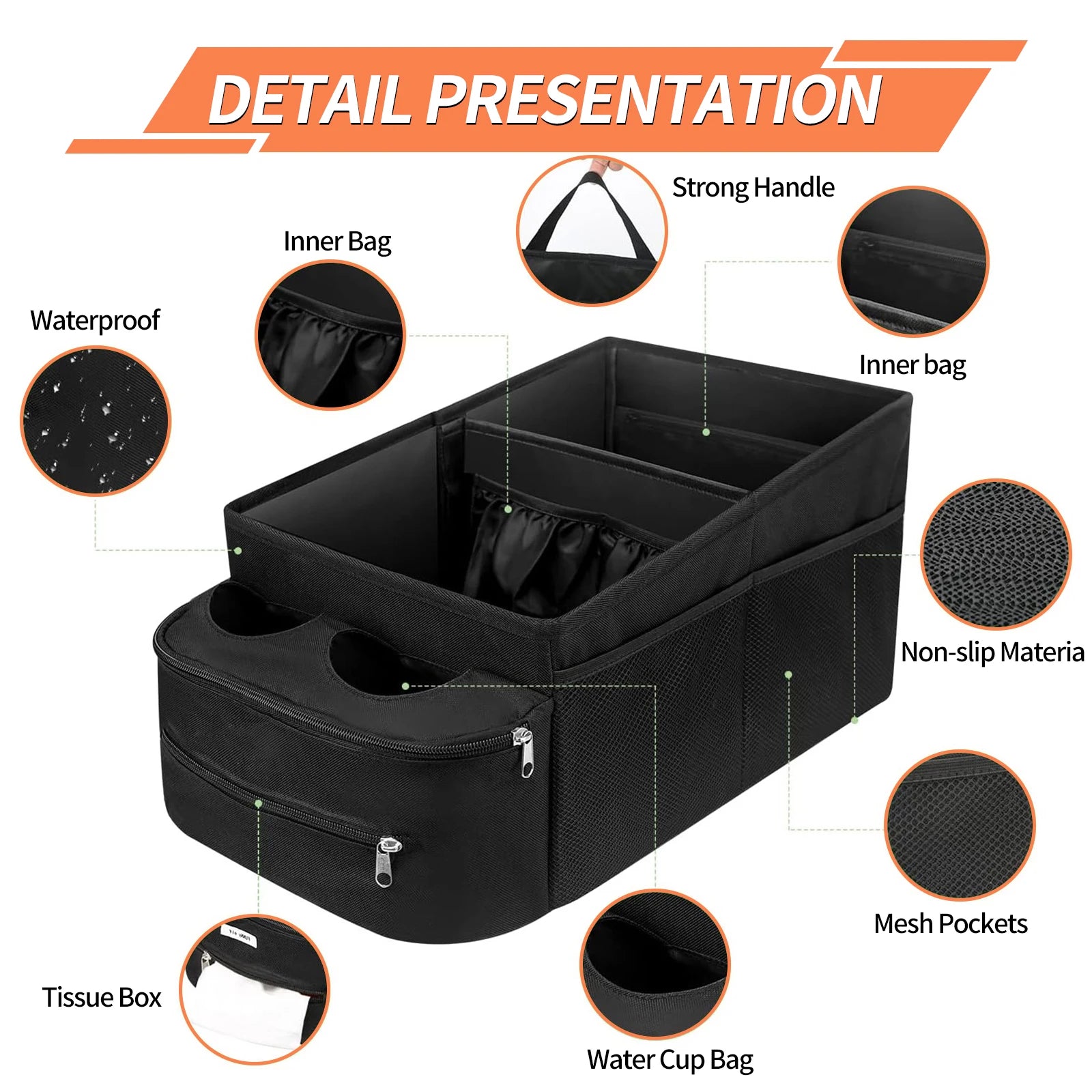 Car Seat Organizer Car Boot Storage Box Passenger Seat Organizer Foldable Backseat Waterproof Nonslip Car Interior Accessories