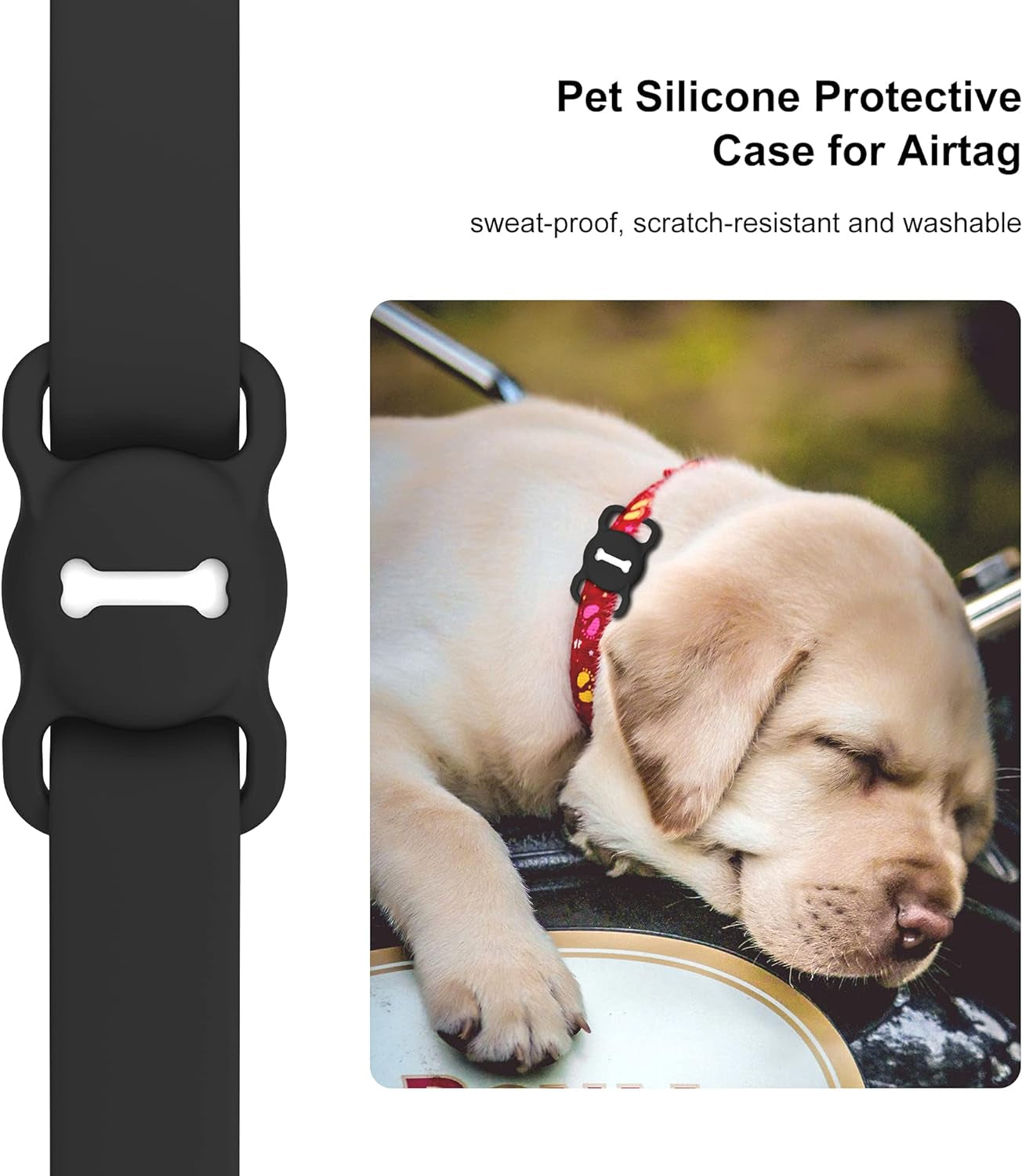 For Airtag Dog Collar Holder (1St & 2Nd Generation) Air Tag Protective Cat Airtag Dog Collar, Silicone Airtags GPS Tracking Accessories, Air Tags with Bone Pattern (1 Pack(Black))