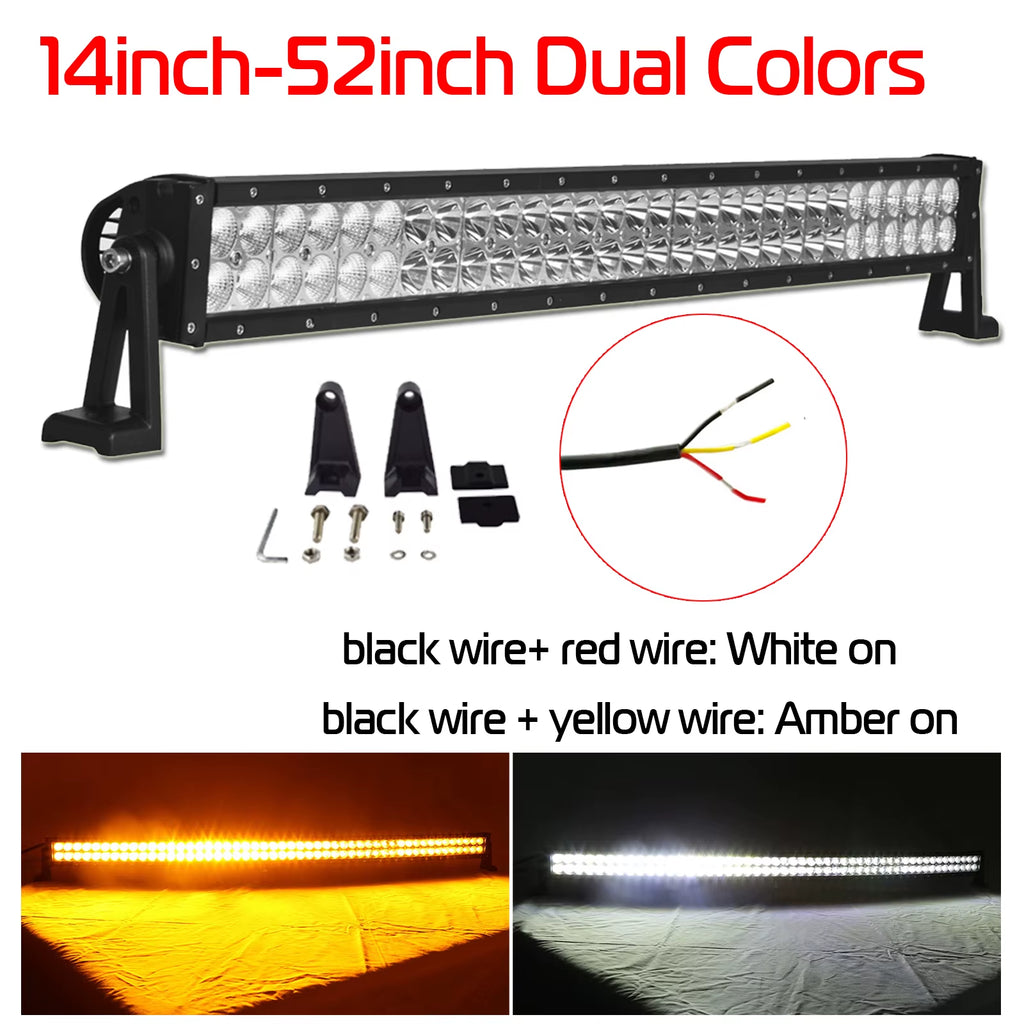 Led Light Bar Amber White Dual Colors 14" 22" 32" 42" 50" 52" Inch Spot Flood Combo Off-Road Driving for Truck ATV SUV 4X4 Boat