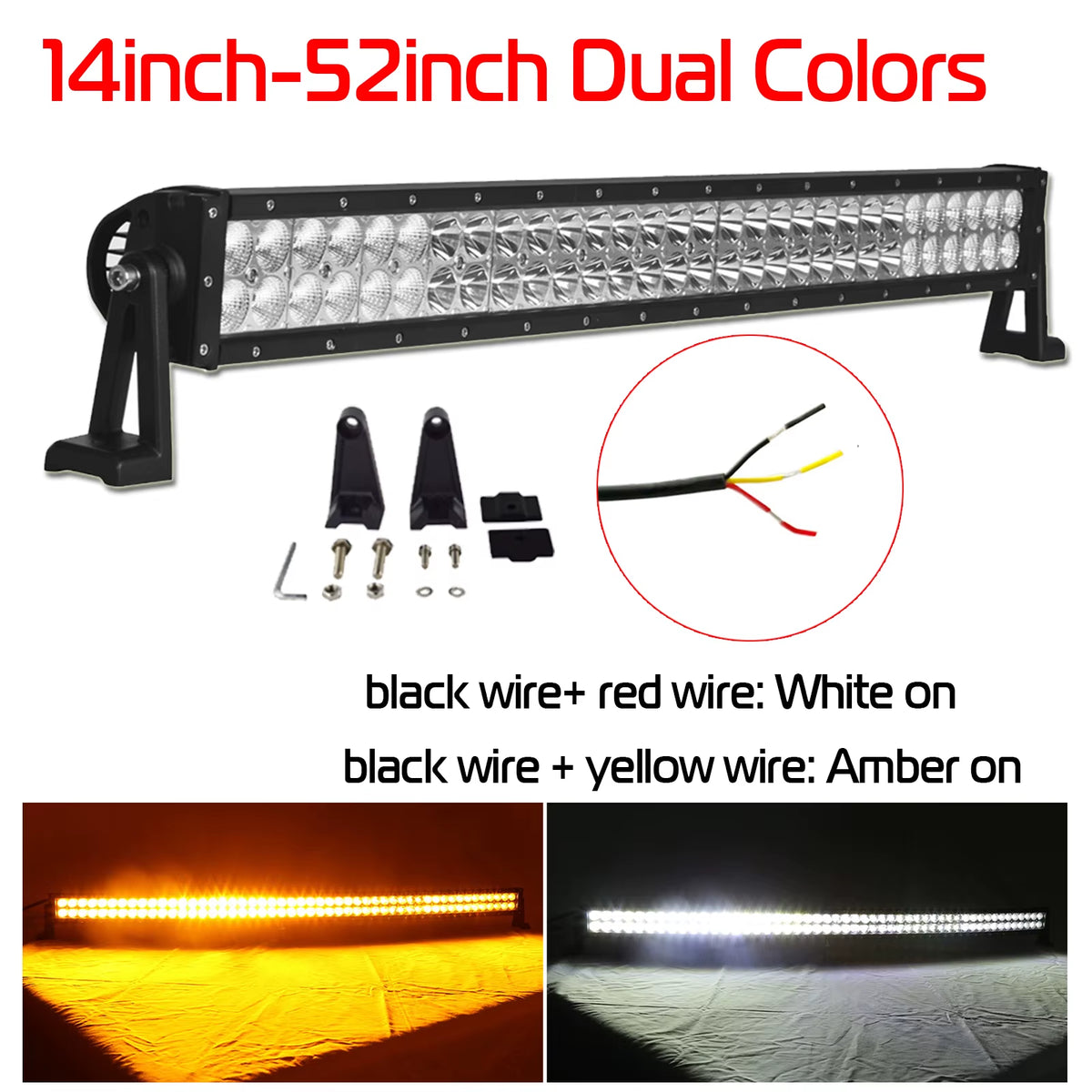 Led Light Bar Amber White Dual Colors 14" 22" 32" 42" 50" 52" Inch Spot Flood Combo Off-Road Driving for Truck ATV SUV 4X4 Boat