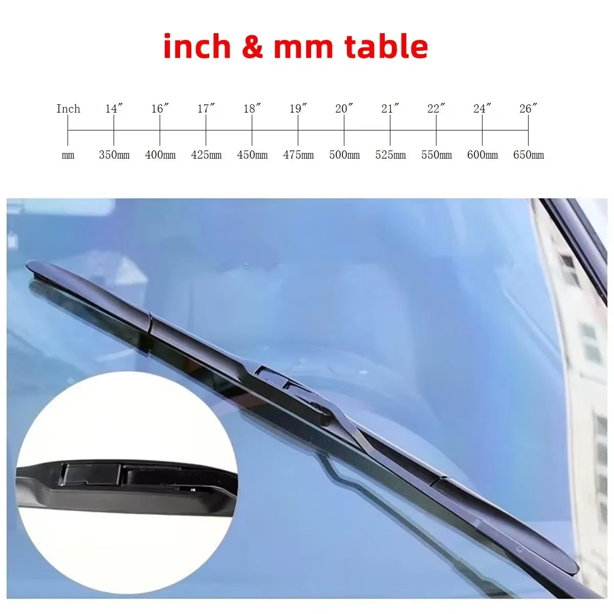 Universal General J/U Hook Wiper Blade 16' 17' 18' 19' 20' 21' 22' 24' 26' Windshield Windscreen Rubber Accessories Three Sectio