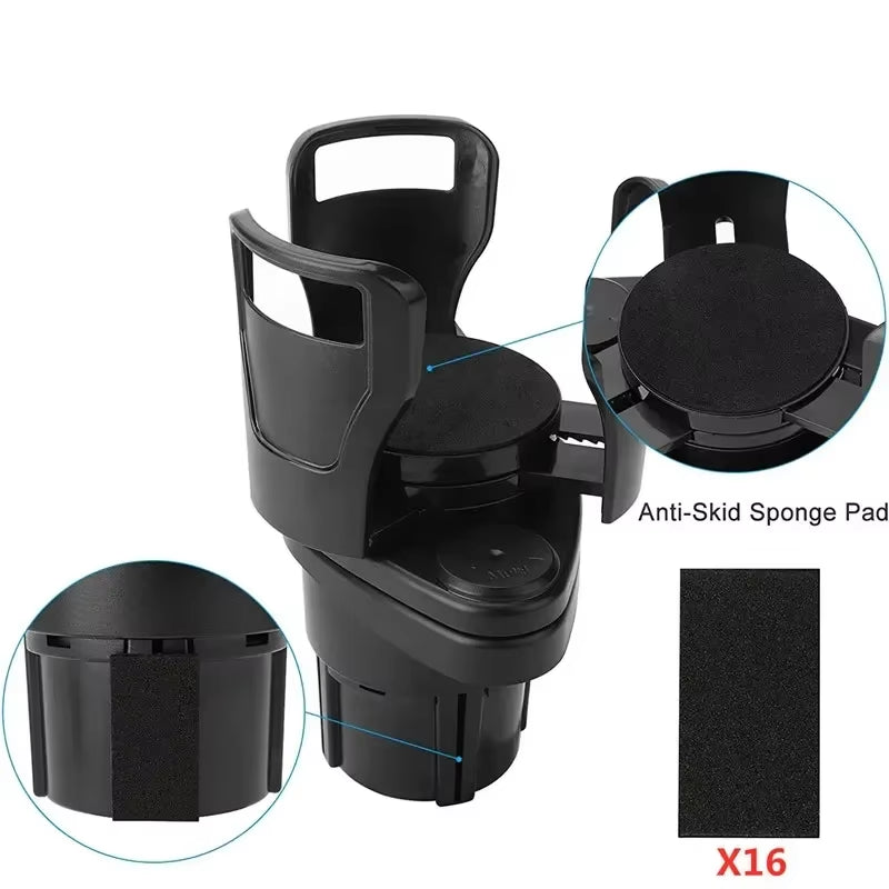 Car Cup Holder Expander Adapter, 2 in 1 Multifunctional 2 Cup Mount Extender Sturdy Cupholder with 360° Rotating Adjustable Base