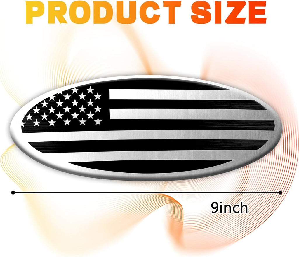 Tailgate Emblem for Ford F150 F250 F350 Silver American Flag 9 Inch Front Grill Emblem for Ford Emblem, Aluminum Oval Overlay Front Grill Rear Tailgate American Flag Decal Badge(Silver)