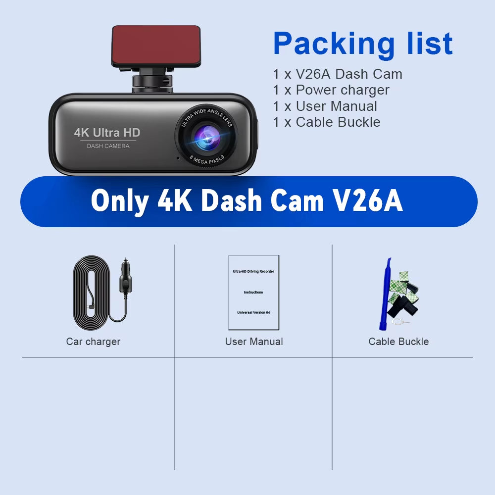 Dash Cam Ultra HD 4K+1080P Dual Dashcam Front and Rear for Cars, Built-In Wifi, Night Vision, APP, G-Sensor,170° Wide