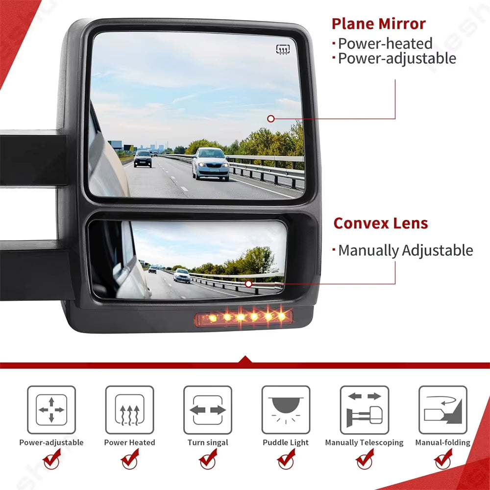 For Ford F-150 F150 Raptor 2004-2006 2007 2008 2009 2012 2013 2014 Pair Tow Mirrors Extendable Towing Mirrors LED Side Mirror