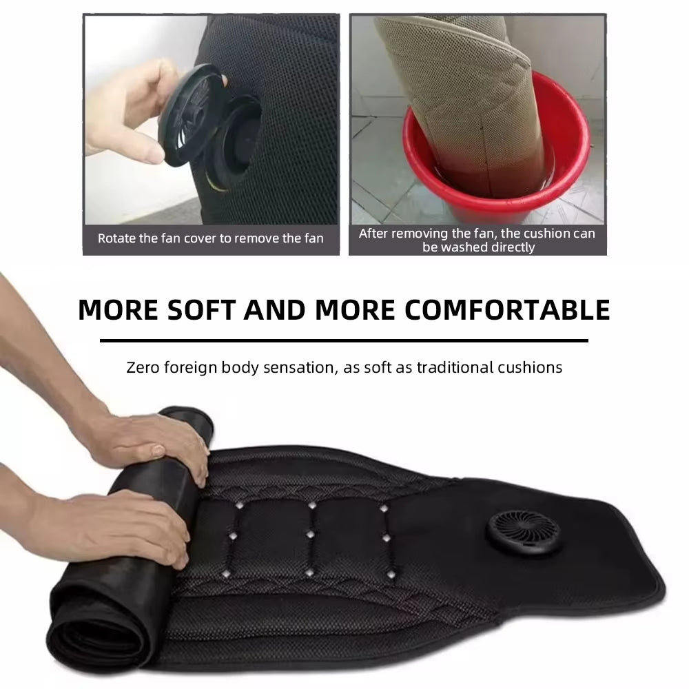 USB Summer Cooling Car Seat Cushion with Fan Front Seat Cooled Seat Cover Black Ventilated Breathable Seat Cover 3-Speed Setting