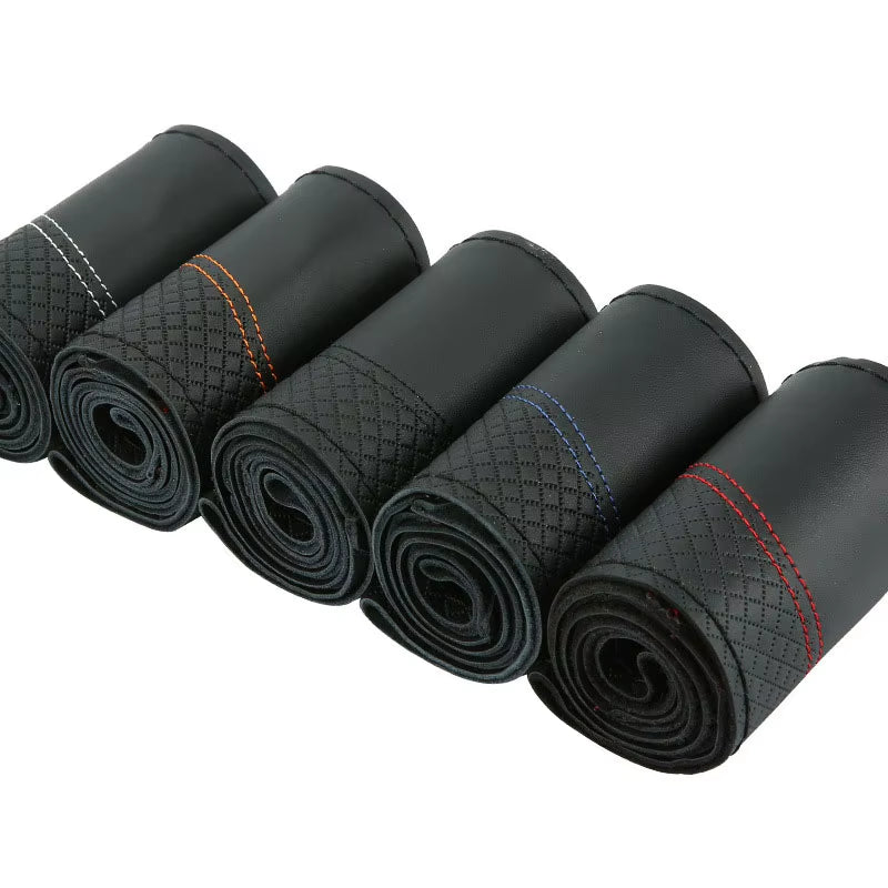 Leather Steering Wheel Cover Braid 38Cm on the Steering-Wheel Covers Funda Volante Auto Car Wheel Protection Car Accessories