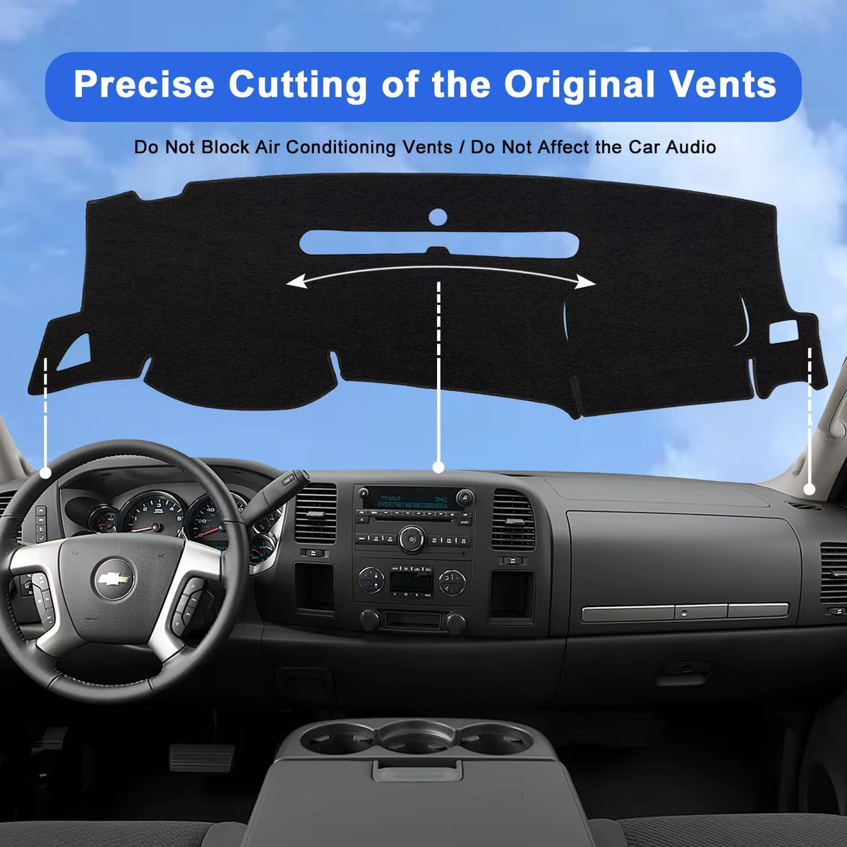 Dashboard Dash Cover Mat for Chevy Chevrolet Silverado 2007-2013 Polyester Custom Fit Silverado Dash Cover with Two Glove Boxes