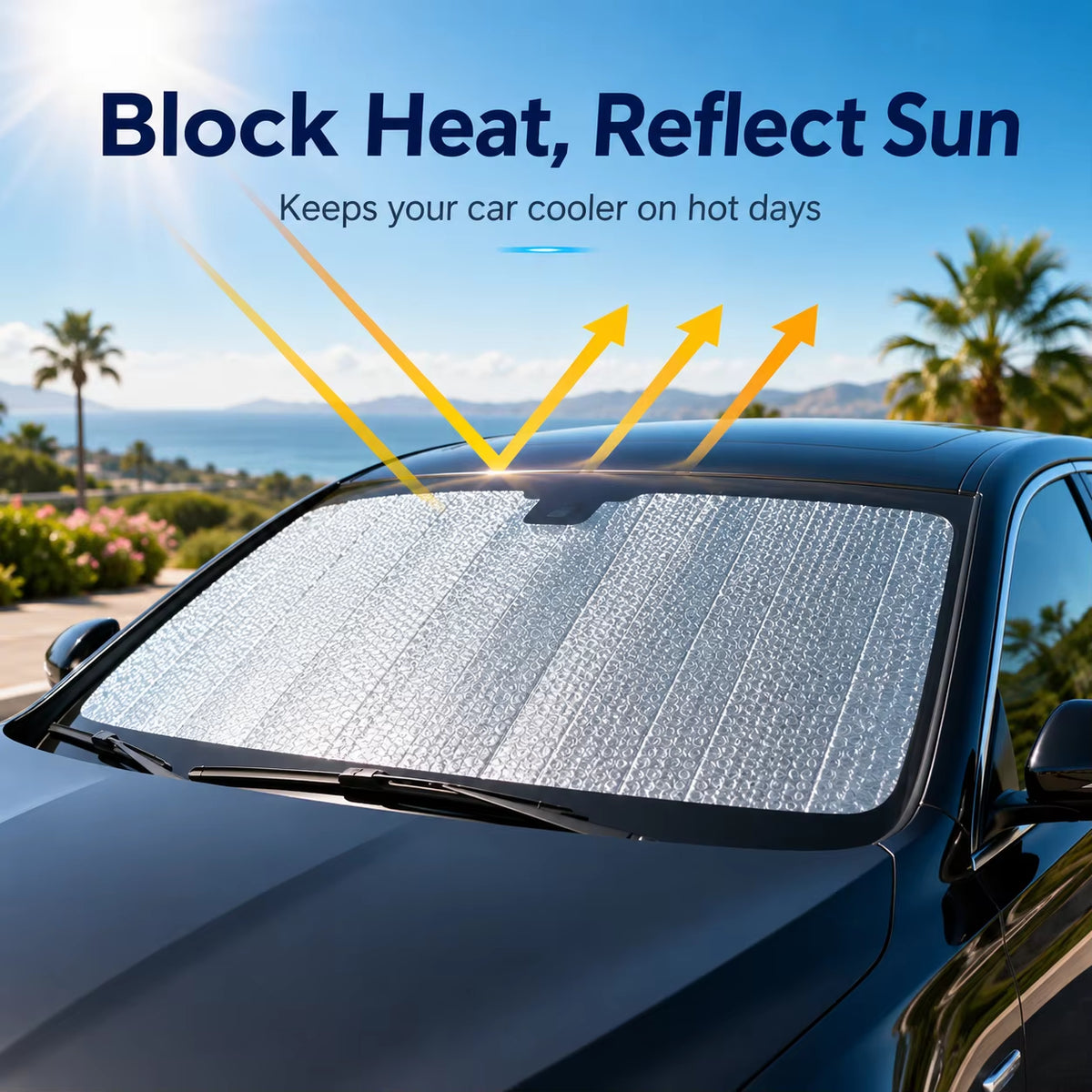 Car Windshield Sun Shade, Laser Reflective Heat Blocking Sun Visor, UV Protection Sunshade for SUV Sedan Truck