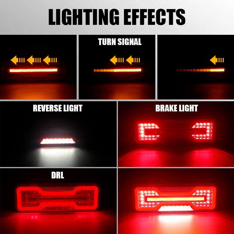 Universal LED Combination Tail Light 12V 24V Brake Lamp Red DRL Amber Turn Signal Light White Reverse Light for Trailer Truck RV