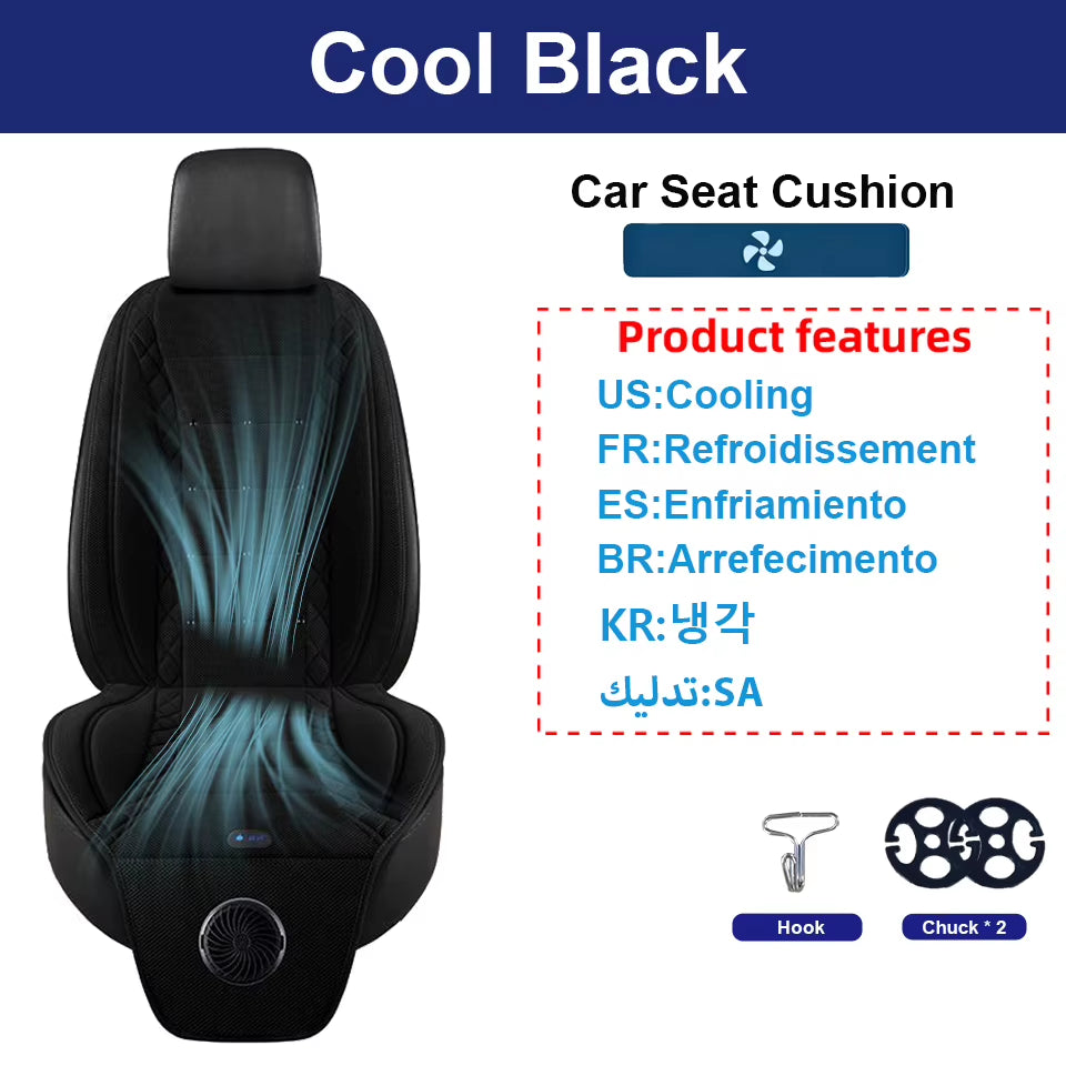 USB Summer Cooling Car Seat Cushion with Fan Front Seat Cooled Seat Cover Black Ventilated Breathable Seat Cover 3-Speed Setting