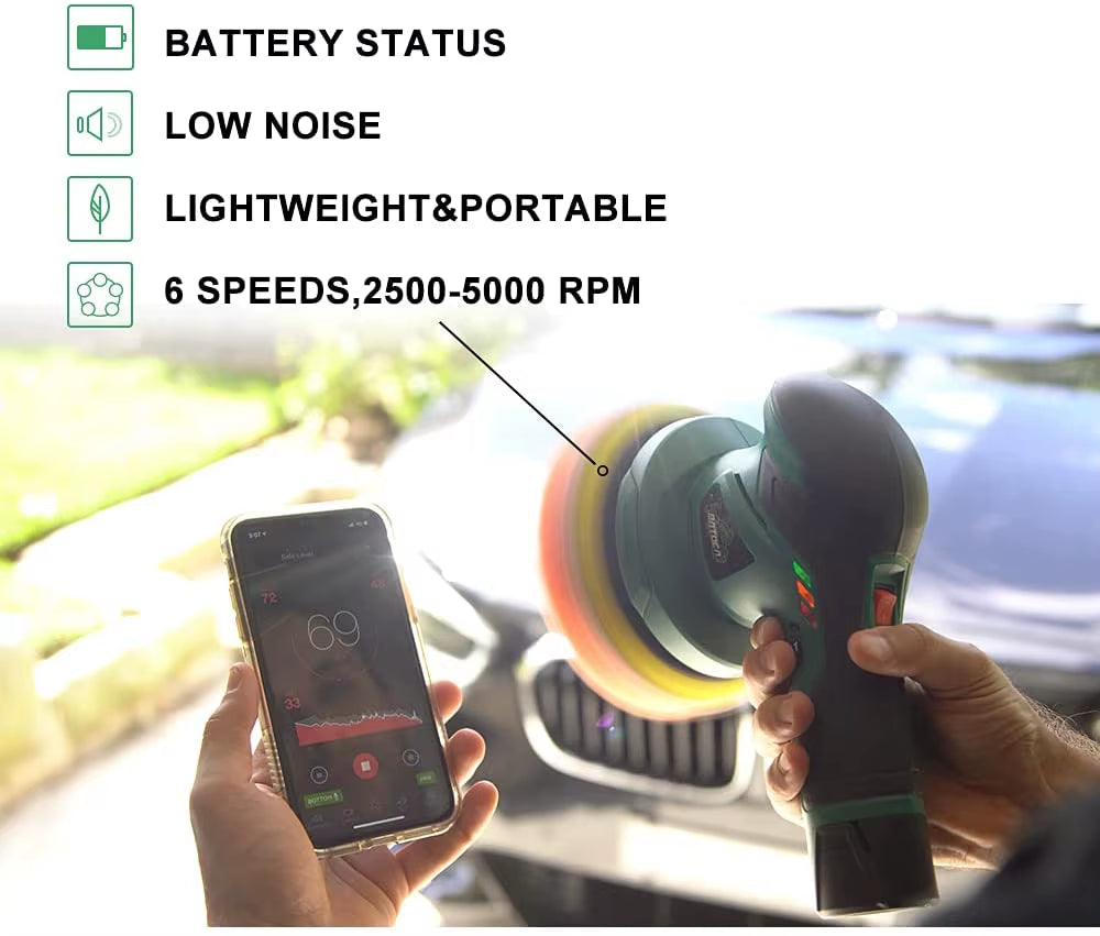 Cordless Car Polisher 12V Wireless DA Car Polishing Machine Brushless Dual Action Buffer Free 2Pcs 2.0Ah Lithium Battery