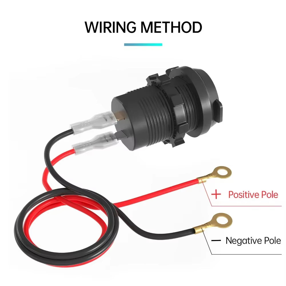 12V/24V Car USB Charger Socket PD Type C + QC 3.0 Power Outlet with Spring Cover Dual Ports Fast Charging for Motorcycle ATV RV