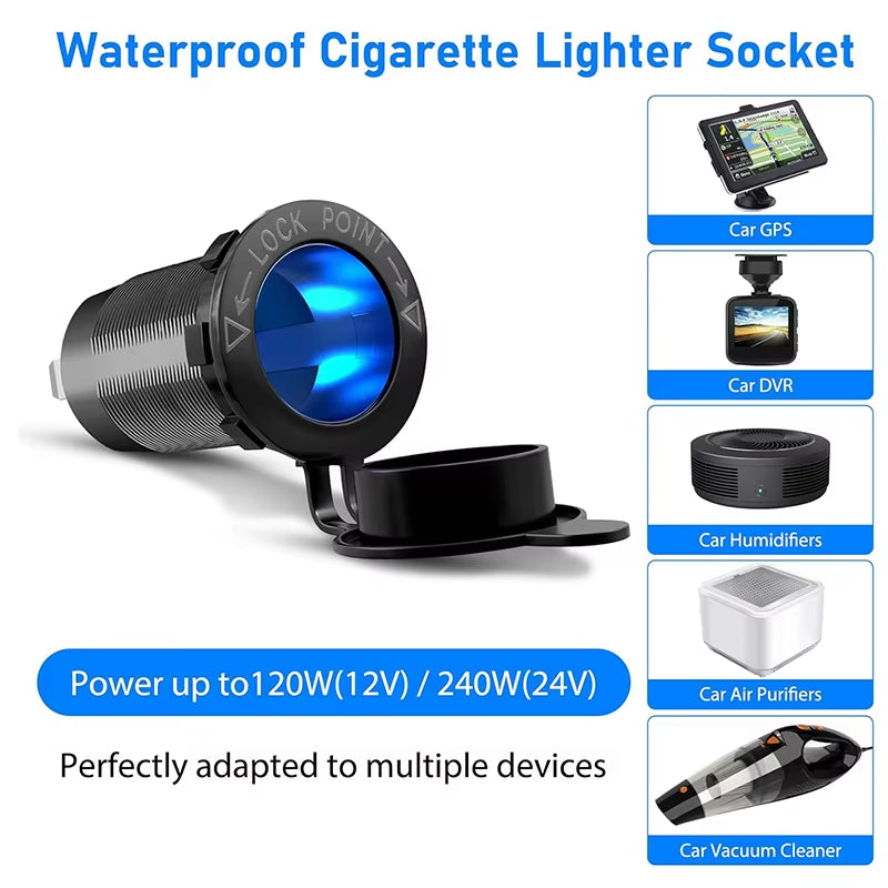 QC 3.0 Cigarette Lighter Outlet Waterproof 12V/24V PD USB Car Charge Socket Panel with Switch for RV Motorcycle Car Marine