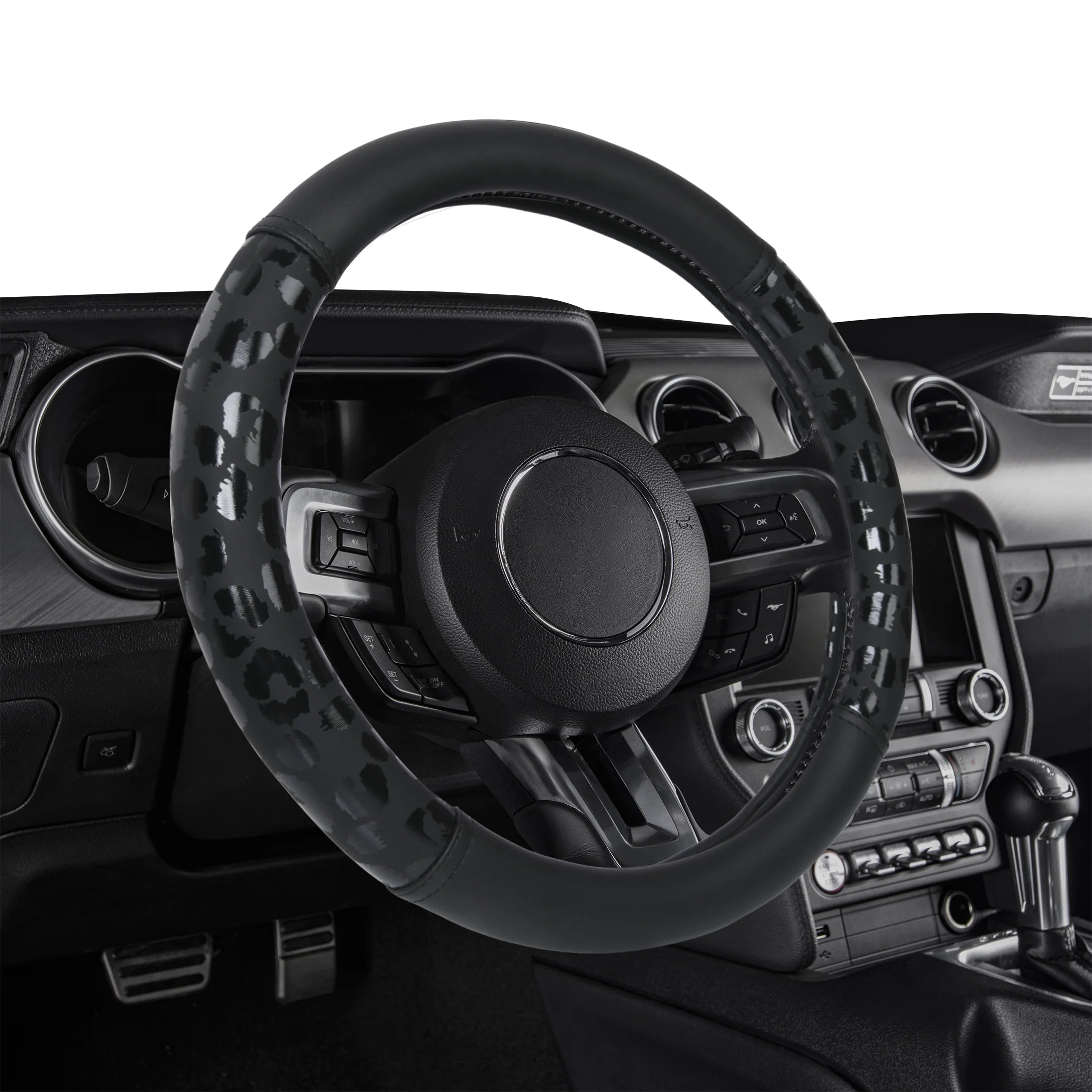 Black Leopard Faux Leather Steering Wheel Cover, Universal Fit for Sedans, Suvs, Set of 1