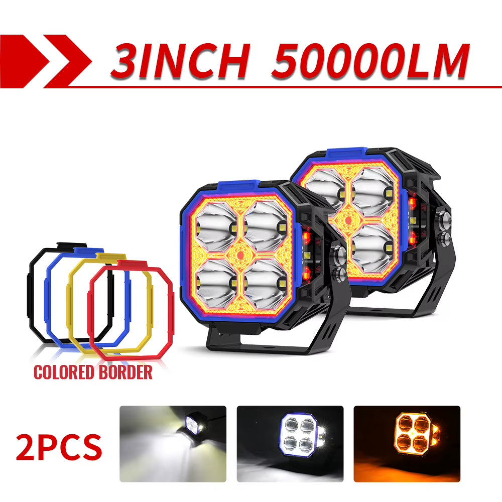 3 Inch Side LED Work Lights Amber White Side Shooter off Road Light Fog Driving Work Light for Truck Boat SUV with Wire
