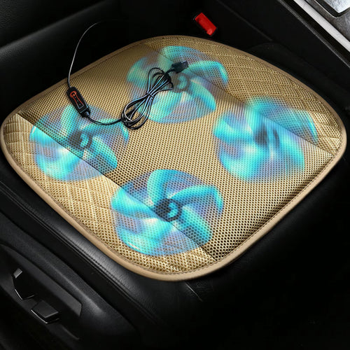 12V Cooling Car Seat Cushion Cover with Air Ventilated Fan Conditioned Cooler Pad with 5 Built-In Fan USB Port-Powered Fan Seat