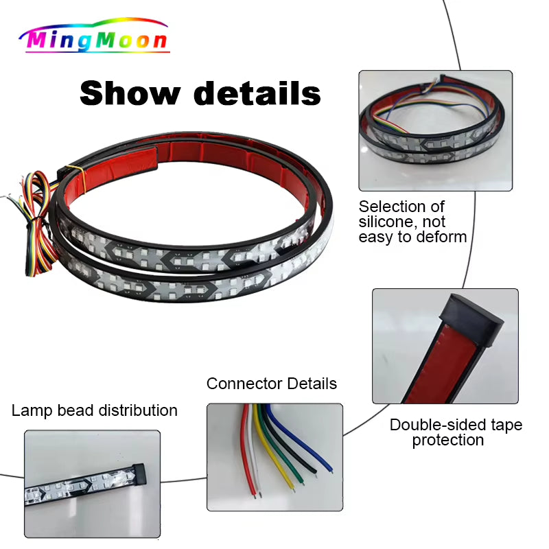 12V-24V Truck Tailgate Running Drving Light Colorful LED Car Rear Warning Light Turn Signal Brake Reverse Backup Tail Lamp Strip