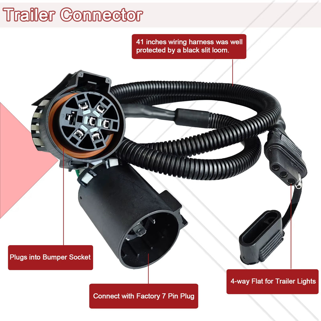 7 Pin to 4 Pin Trailer Wiring Harness Standard 7 Way Plug Socket for Tailgate Light Bar Adapter 41 Inches Wire Factory Tow