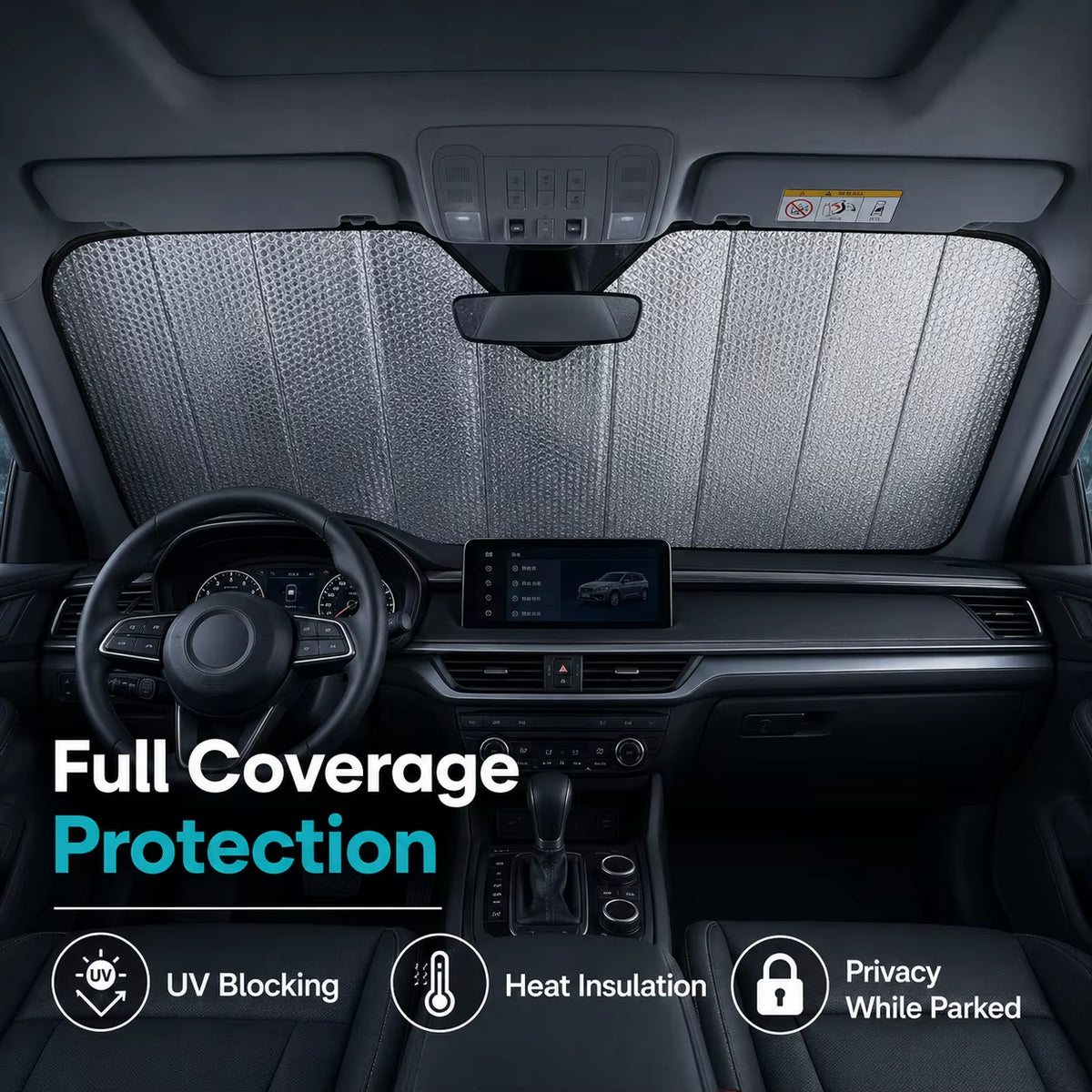 Car Windshield Sun Shade, Laser Reflective Heat Blocking Sun Visor, UV Protection Sunshade for SUV Sedan Truck