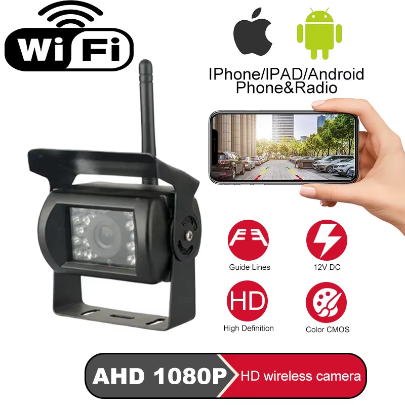 Wireless Wifi Car Backup Camera HD Night Vision Waterproof Reverse Camera for Ios Android Truck RV Trailer