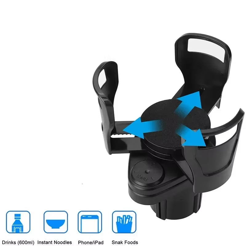 Car Cup Holder Expander Adapter, 2 in 1 Multifunctional 2 Cup Mount Extender Sturdy Cupholder with 360° Rotating Adjustable Base