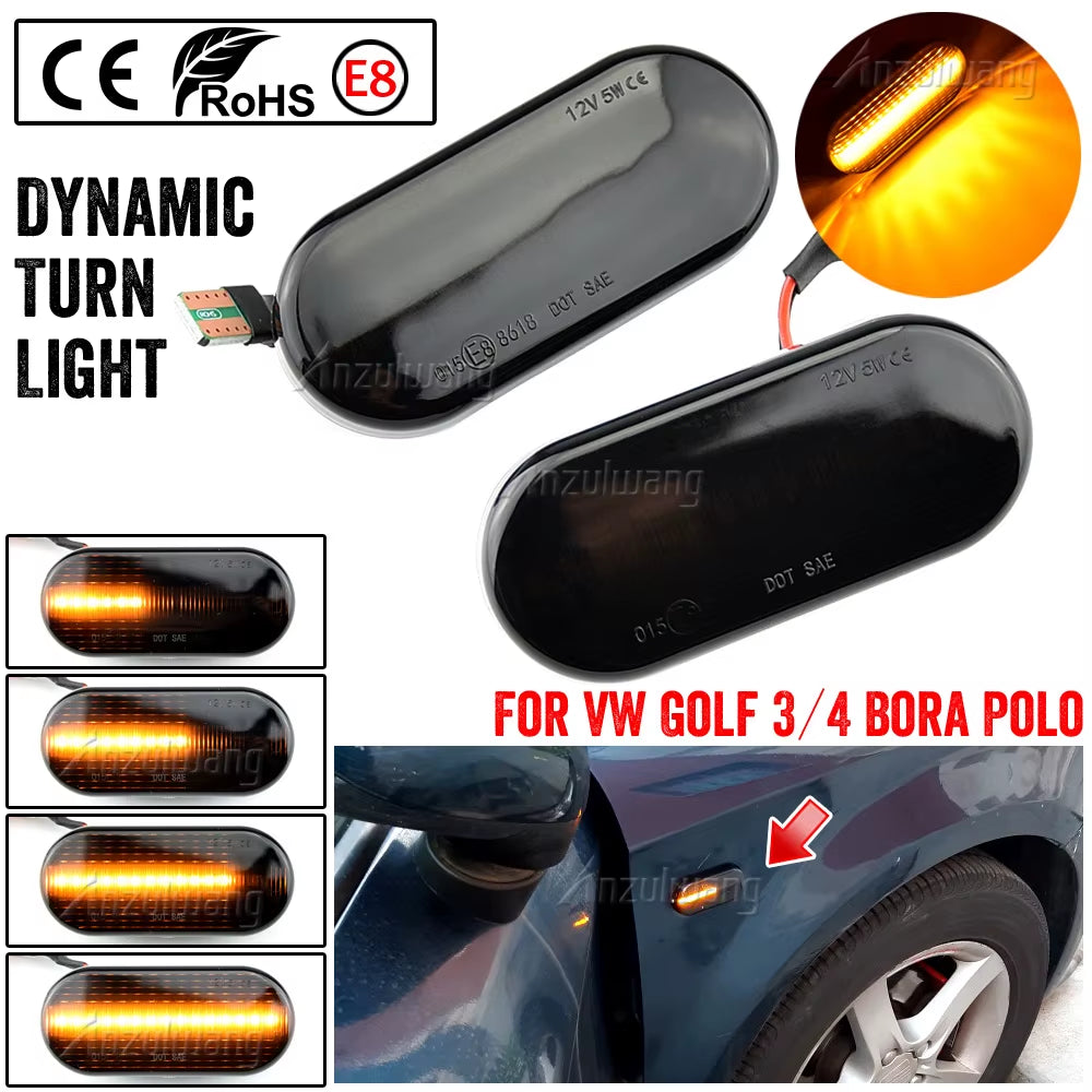 2PCS Led Dynamic Side Marker Turn Signal Light Sequential Blinker Light for VW Golf 3 4 MK3 MK4 Passat 3BG Polo 6N 9N Bora Vento