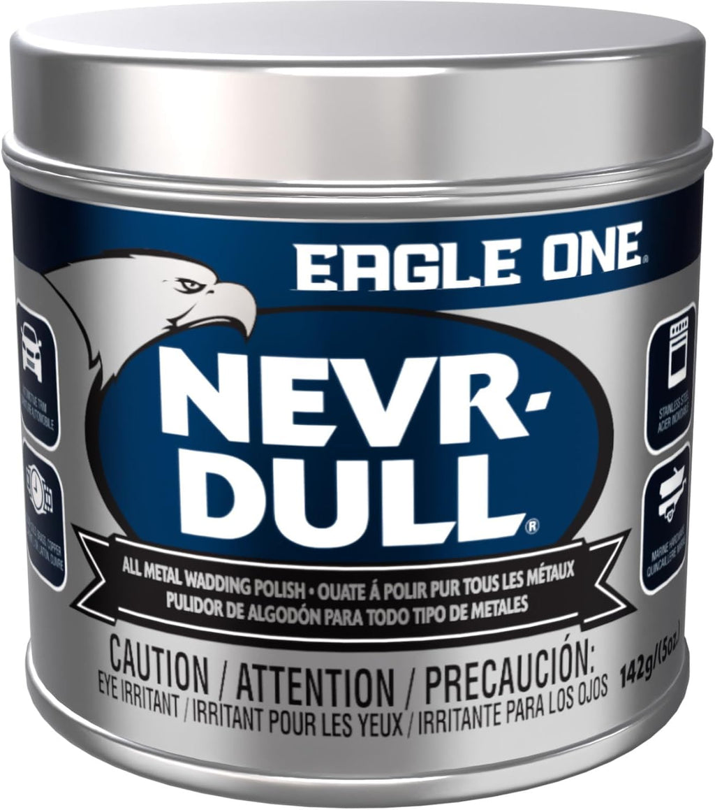 Nevr Dull All Metal Wadding Polish, Chrome and Metal Cleaner for Cars, Kitchens, Bathrooms, Easy Tear Pads for Stainless Steel, Brass, Copper, Aluminum, 5 Oz Tin