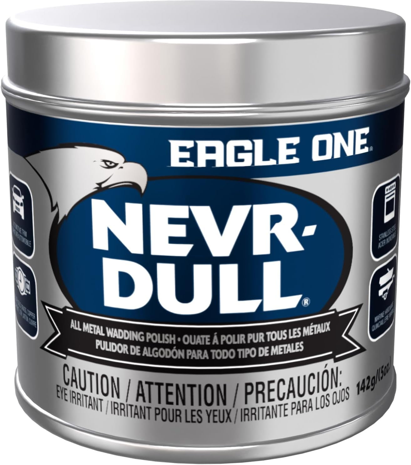 Nevr Dull All Metal Wadding Polish, Chrome and Metal Cleaner for Cars, Kitchens, Bathrooms, Easy Tear Pads for Stainless Steel, Brass, Copper, Aluminum, 5 Oz Tin