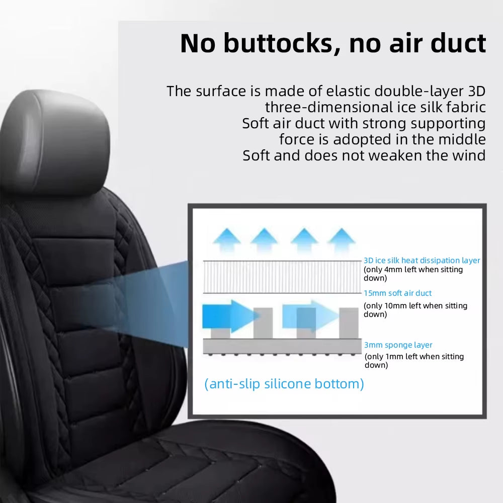USB Summer Cooling Car Seat Cushion with Fan Front Seat Cooled Seat Cover Black Ventilated Breathable Seat Cover 3-Speed Setting