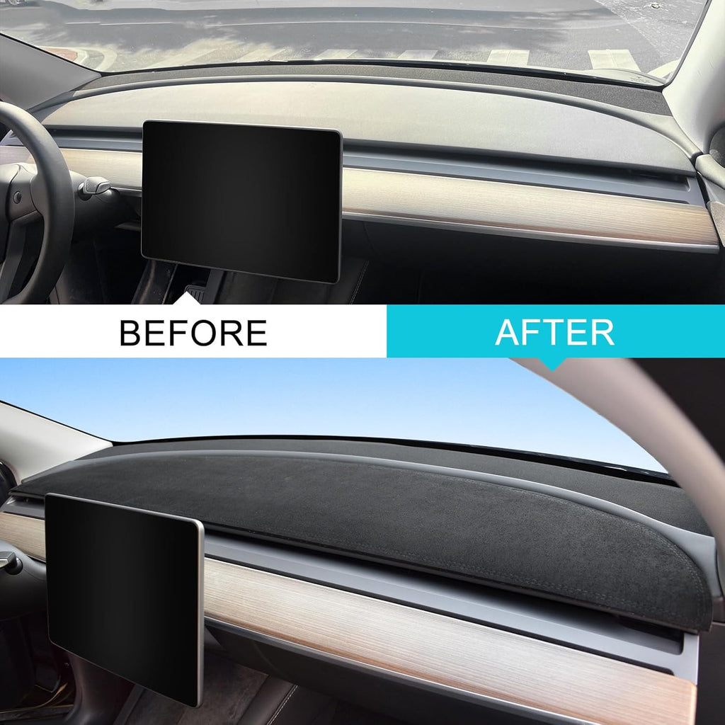 Dashboard Cover for Tesla Model 3/Y, Flannel Dashboard Pad Dash Mat Compatible with Tesla Model Y Model 3 2017-2021 2022 2023 Dashboard Decorative Interior Auto Accessories