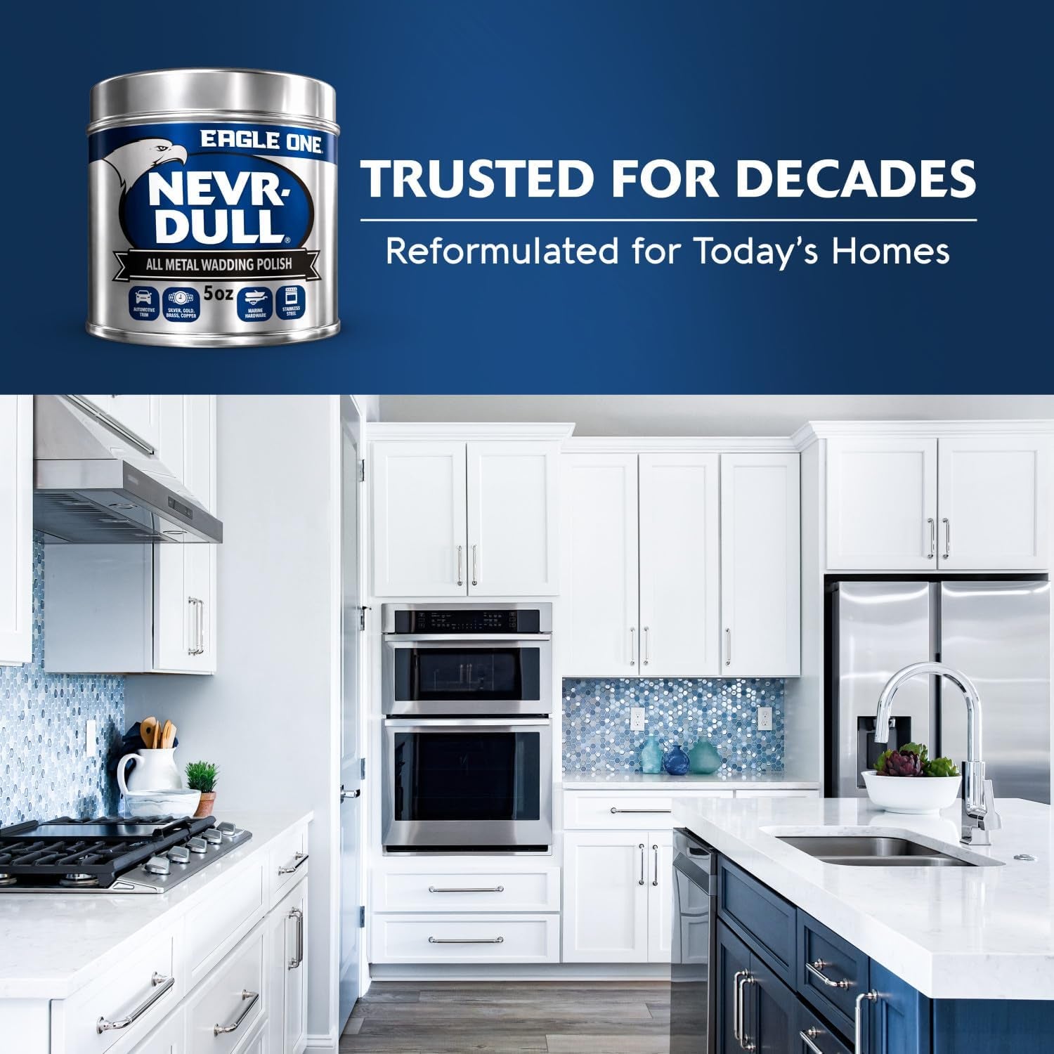 Nevr Dull All Metal Wadding Polish, Chrome and Metal Cleaner for Cars, Kitchens, Bathrooms, Easy Tear Pads for Stainless Steel, Brass, Copper, Aluminum, 5 Oz Tin