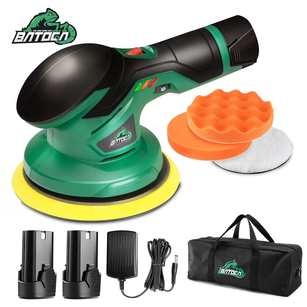 Cordless Car Polisher 12V Wireless DA Car Polishing Machine Brushless Dual Action Buffer Free 2Pcs 2.0Ah Lithium Battery