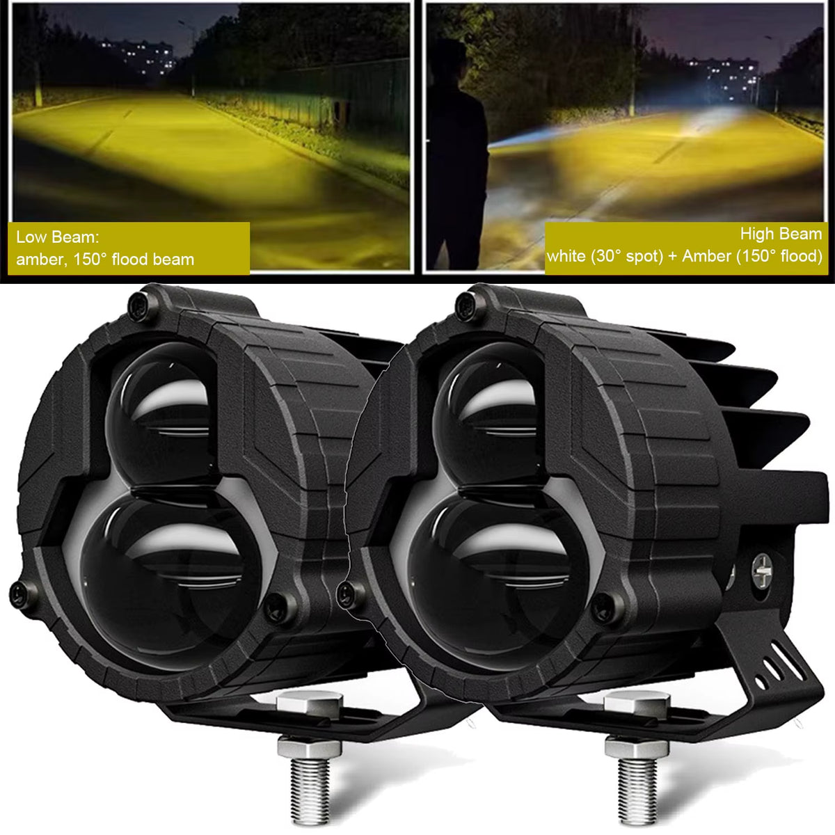 3" Inch LED Pods Light White Amber High Low Combo Beam Work Fog Driving Lights Bar for Car Motorcycle ATV SUV off Road 4X4 Truck