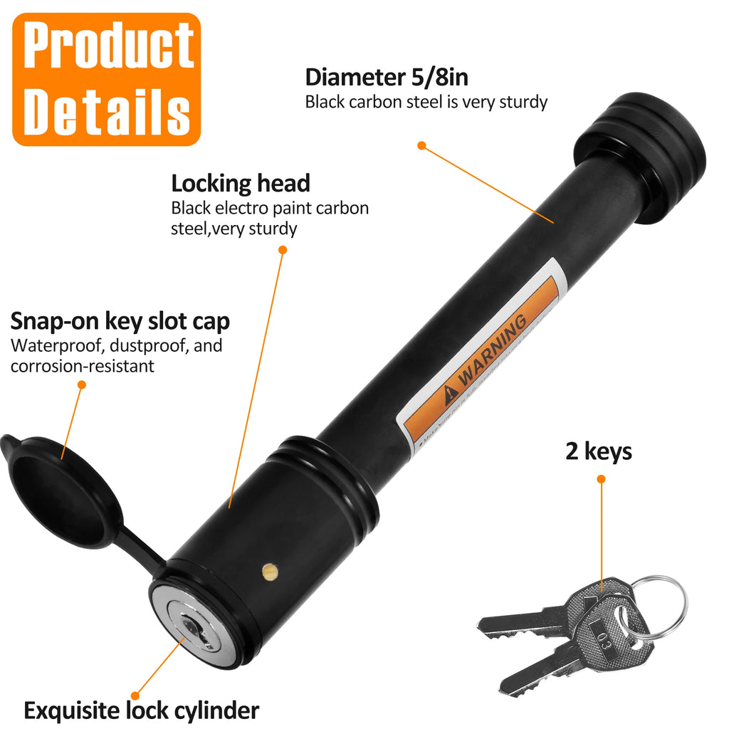 Trailer Hitch Lock 5/8In Carbon Steel Towing Hitch Receiver Lock Anti-Theft Waterproof Hitch Receiver Pin Lock for RV Truck Keys