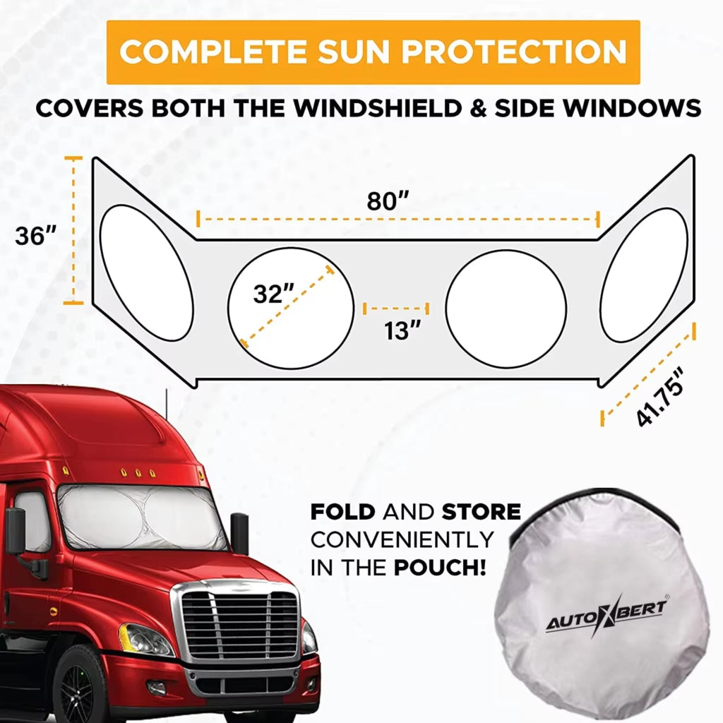 Semi Truck Front Side Window Sun Shade Sunshade Truck Sunshades Windshield Windscreen Cover Commercial Vehicle RV Big Rig Visor
