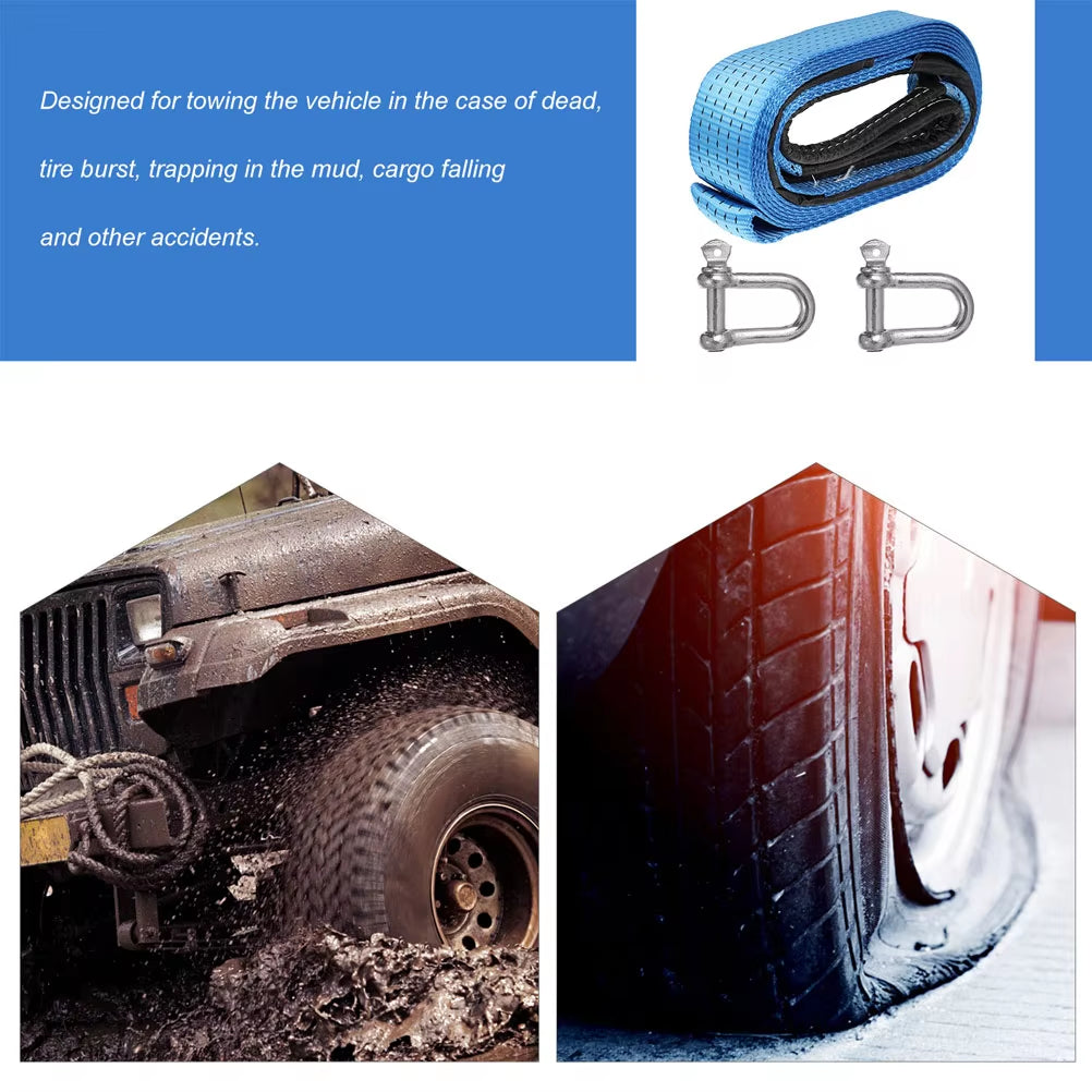 1 Set 3 Meter Thickened Nylon Towing Rope Heavy Duty Car Recovery Strap Vehicle Rescue Belt Truck Atv Tow Line Reflective Stripe