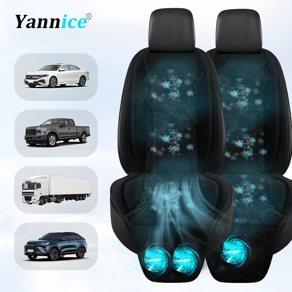 USB Summer Cooling Car Seat Cushion with Fan Front Seat Cooled Seat Cover Black Ventilated Breathable Seat Cover 3-Speed Setting