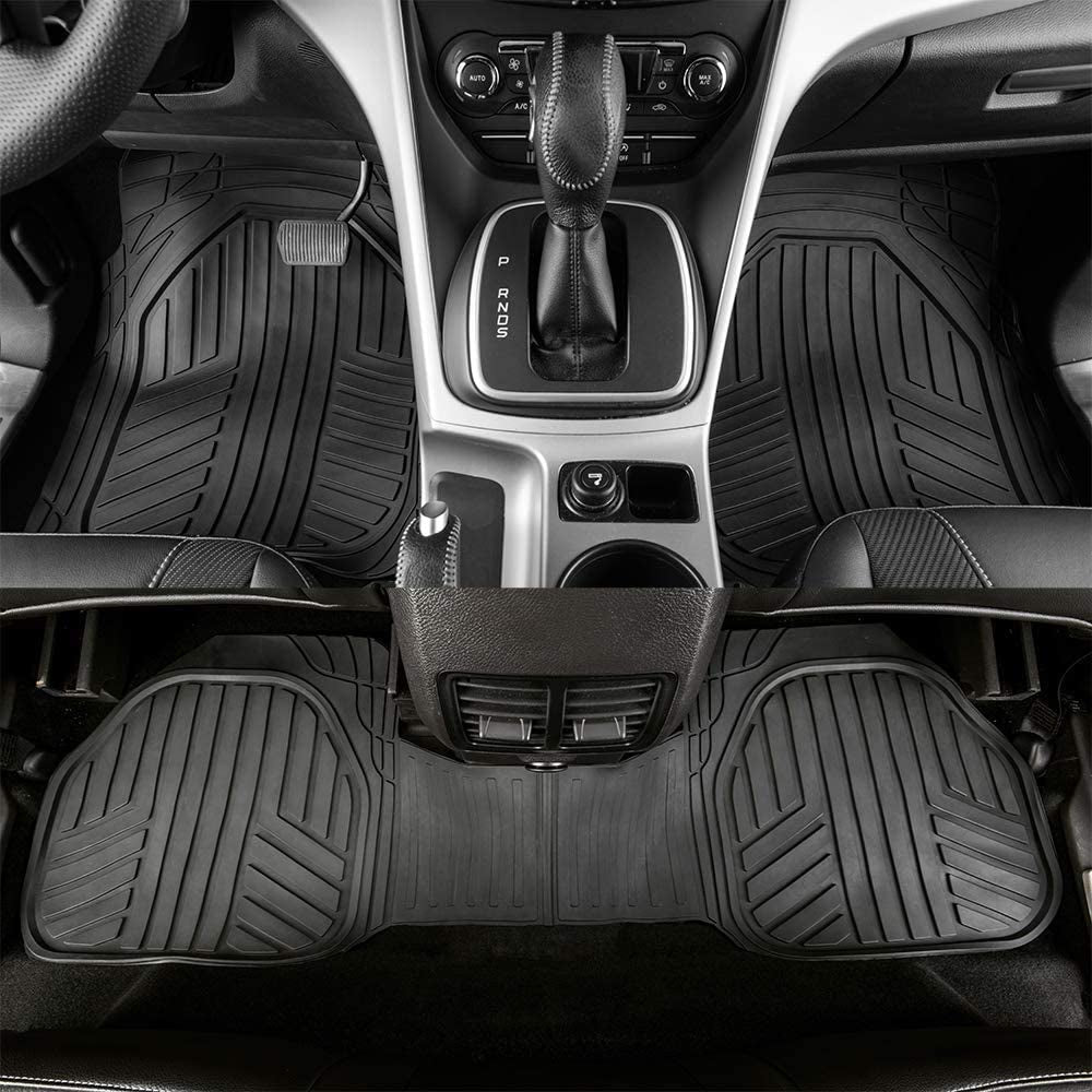 4-Piece All-Weather Protection Heavy Duty Rubber Floor Mats Set with Cargo Liner