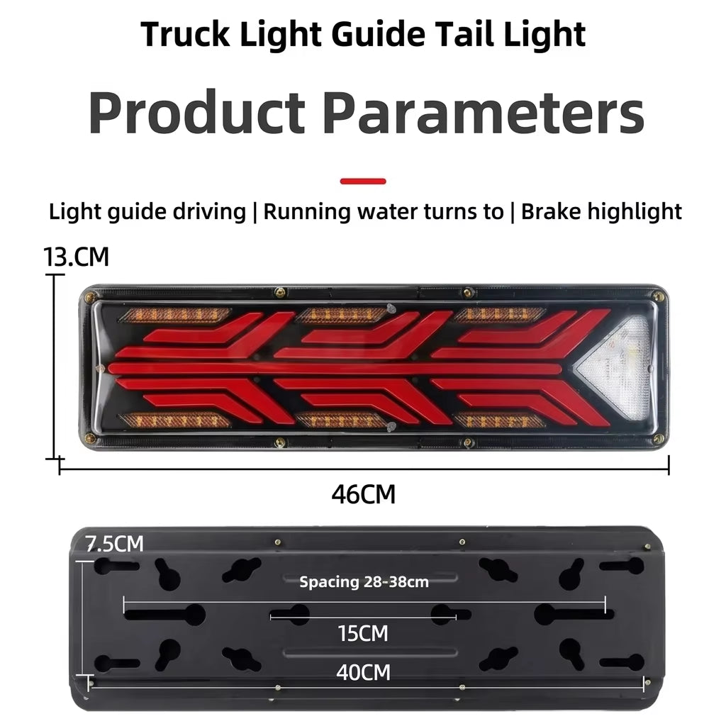 2PCS 33/46CM 12/24V LED Tail Light Trailer Tractor Rear Light Truck Sequential Flashlight Turn Signal Brake Reverse Lamp