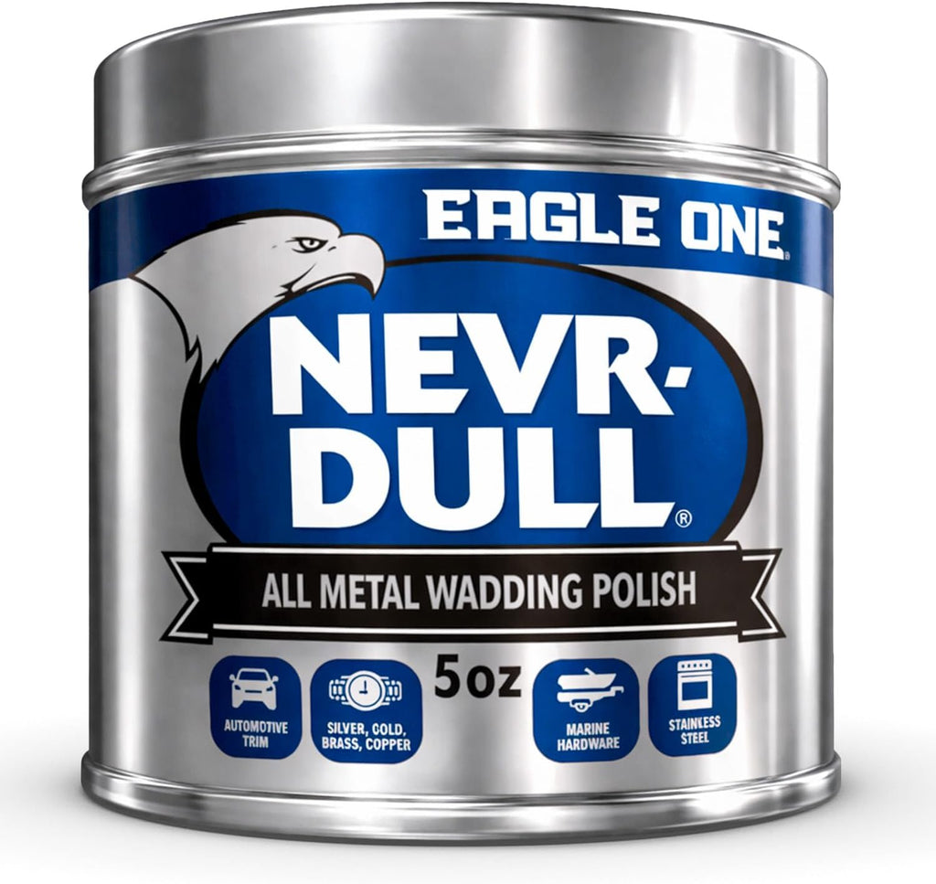 Nevr Dull All Metal Wadding Polish, Chrome and Metal Cleaner for Cars, Kitchens, Bathrooms, Easy Tear Pads for Stainless Steel, Brass, Copper, Aluminum, 5 Oz Tin