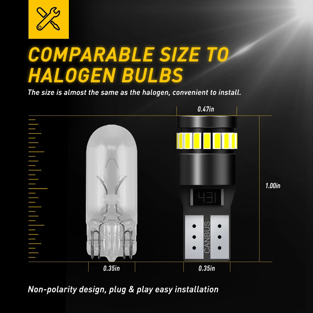 10Pcs W5W T10 LED Bulbs Canbus No Error Car Interior Light 194 501 192 158 2825 License Plate Lamp Dome Read DRL Bulb 12V